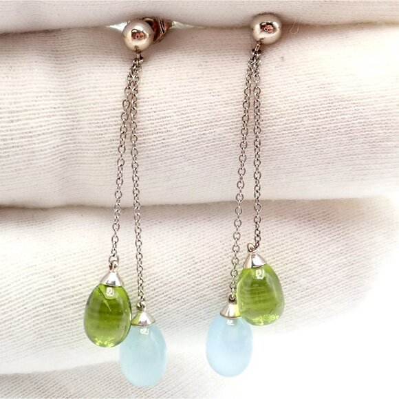 Authentic! Tiffany & Co 18k White Gold Rainbow Drop Peridot Chalcedony Earrings - Picture 6 of 11